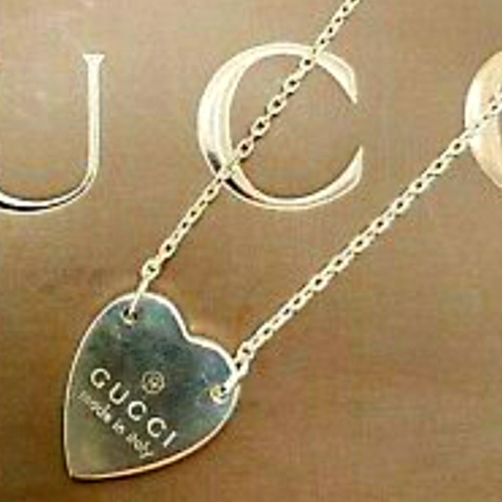 Gucci Sterling Silver 925 Heart Necklace with Signature Logo
